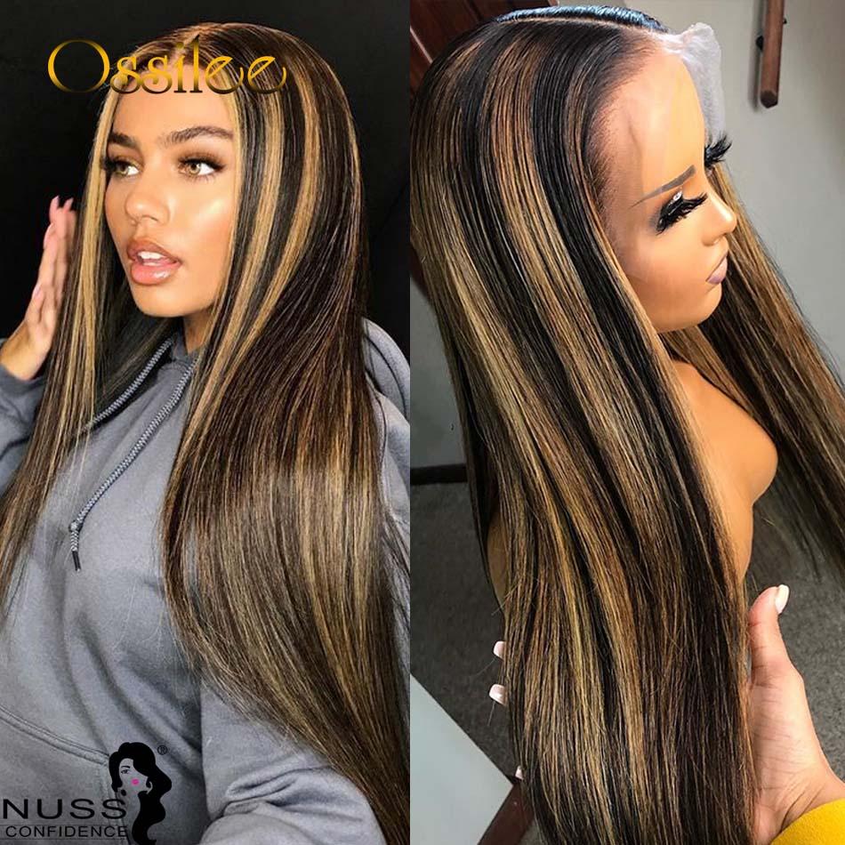 4x4/13x4/13x6 Straight Human Hair Lace Wigs Remy Brazilian Lace Frontal Wigs Ombre 1B 27 Highlight human Hair Wigs