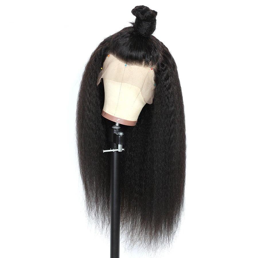 Kinky Straight Wig Lace Front Human Hair Wig Middle Part Wig Pre Plucked Transparent Lace Wig