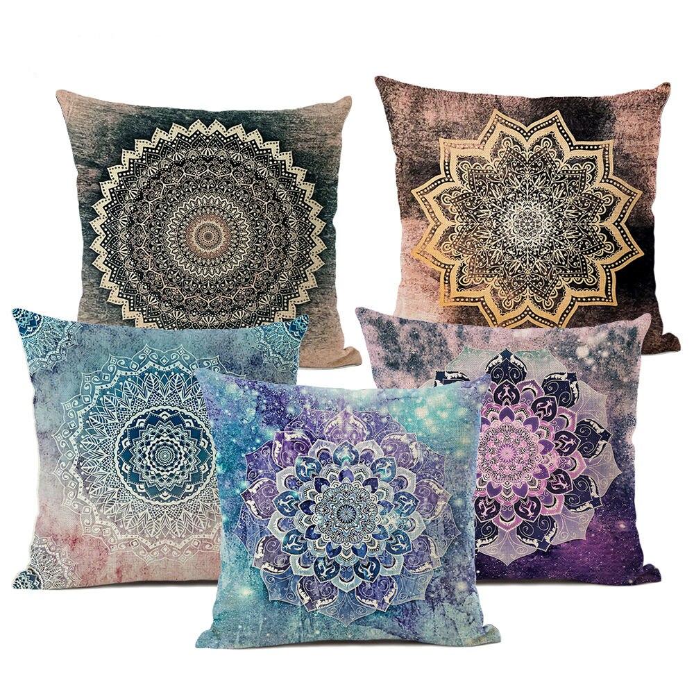 Rainbow Boho Gorgeous Mandalas Free Mind Savanah Prints Cushion Cover Sofa Throw Pillow Case