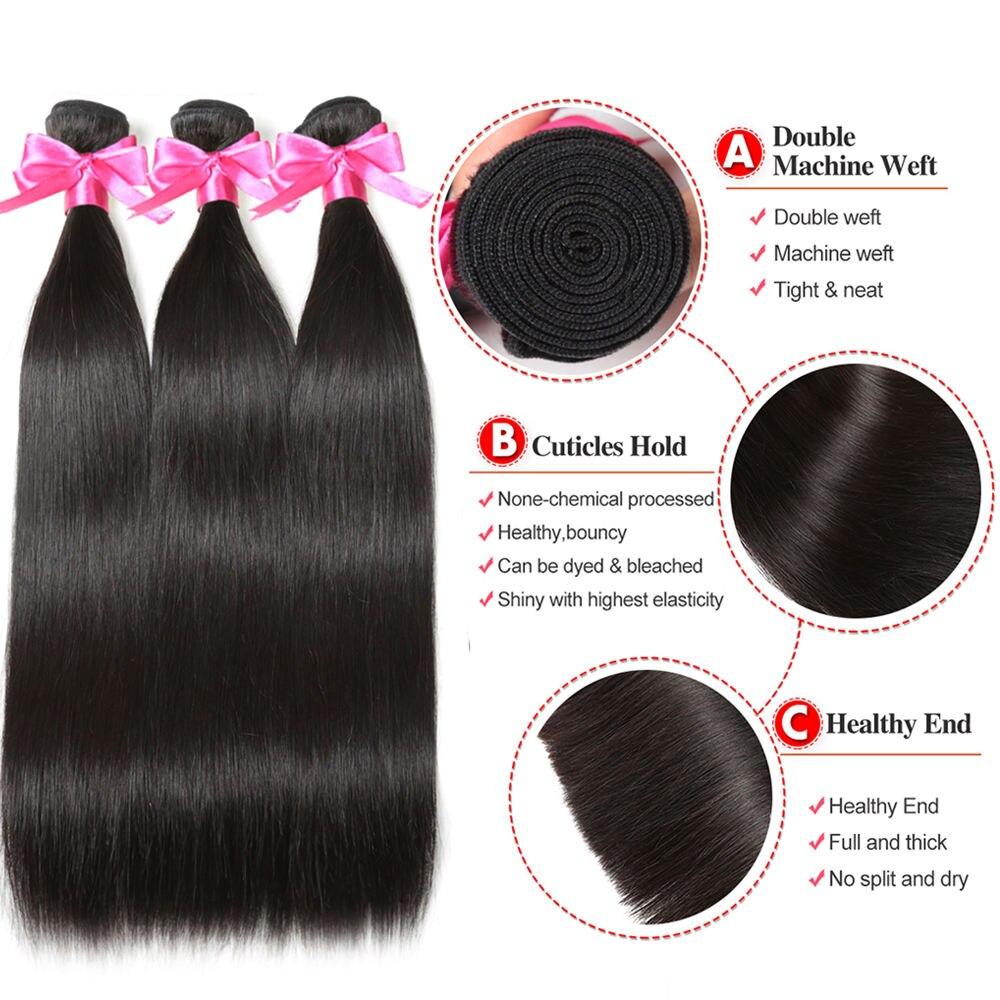 Lace Closure With Human Hair Bundles Straight Remy Hair Extensions Double Weft