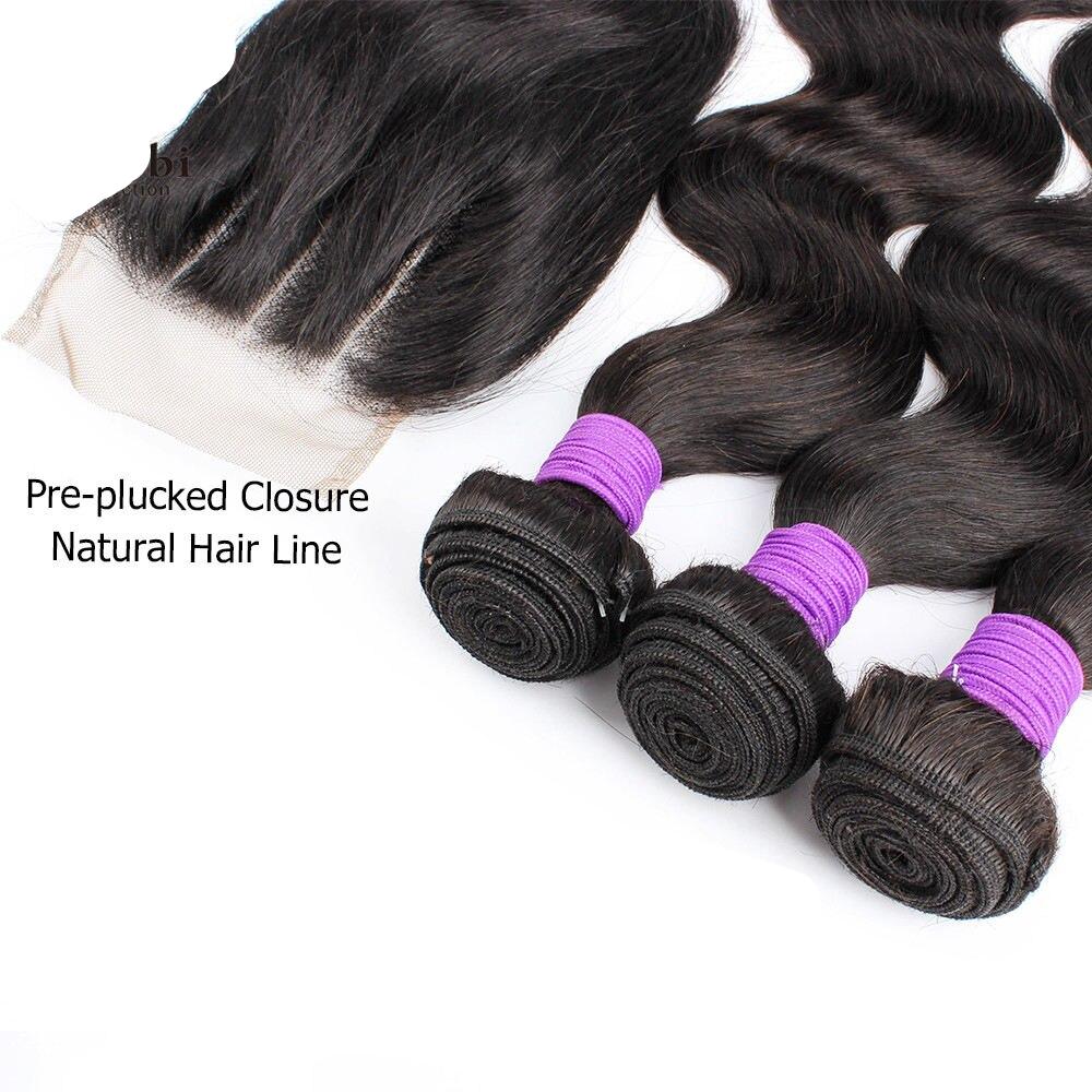 3 Bundles with Closure 200g/set Body Wave Hair Weave Brazilian Non-Remy Human Hair