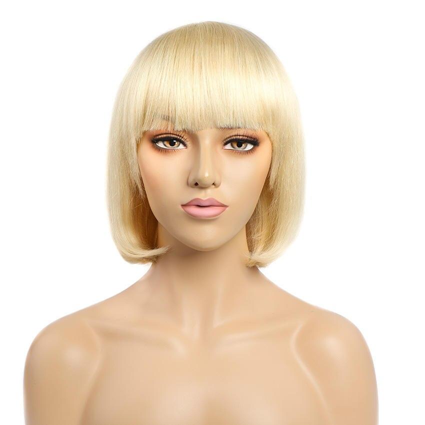 Honey Blonde Human Hair Wig With Bangs