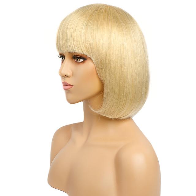 Honey Blonde Human Hair Wig With Bangs