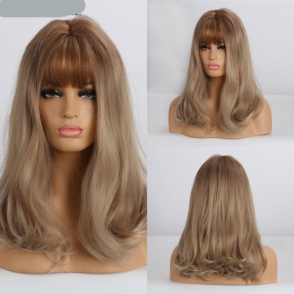 Long Natural Wave Ombre Wig With Bangs Cosplay Synthetic Wig Heat Resistant
