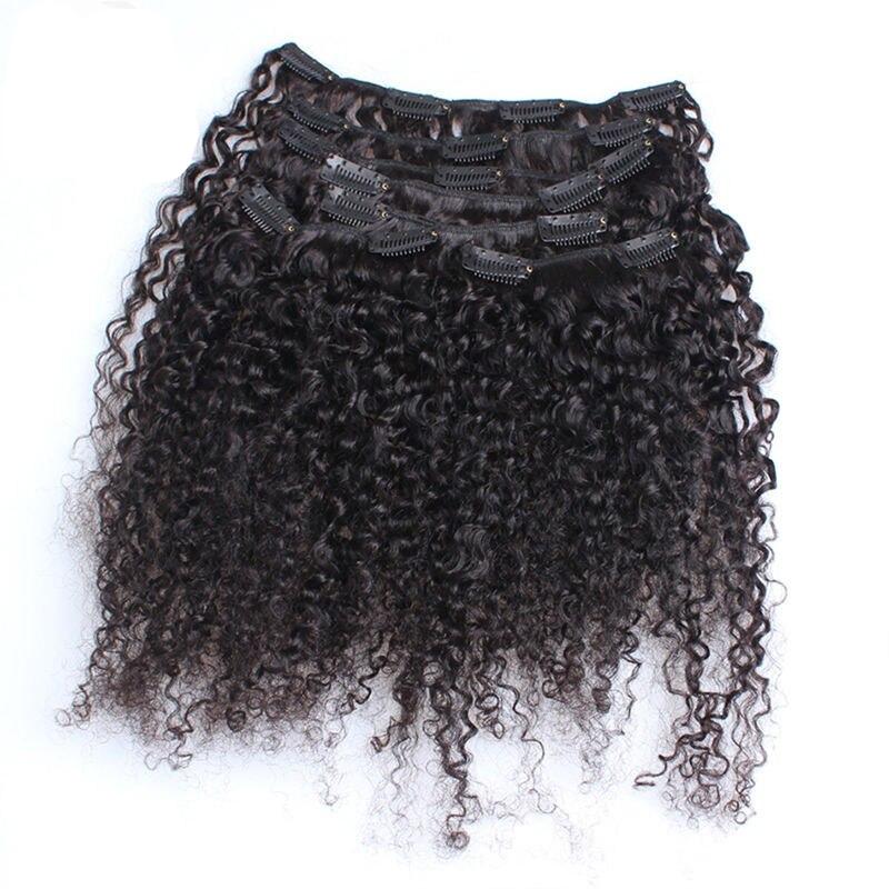 3B 3C Kinky Curly Hair Clip In Human Hair Extensions Mongolian Hair Bundle Hair Clip In