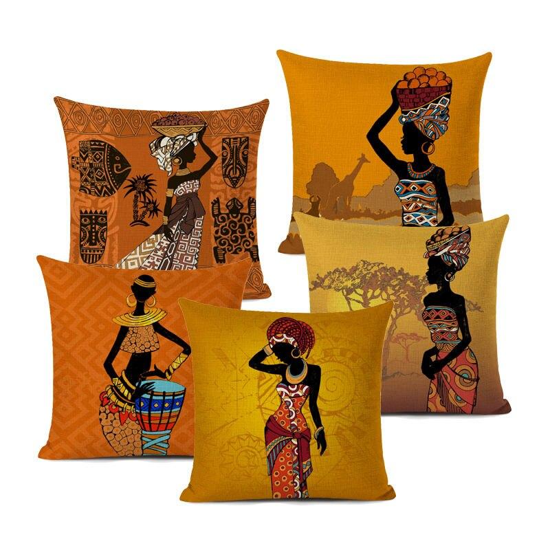 African Woman Cushion Cover Pillow Case Throw Pillow Cover for Sofa