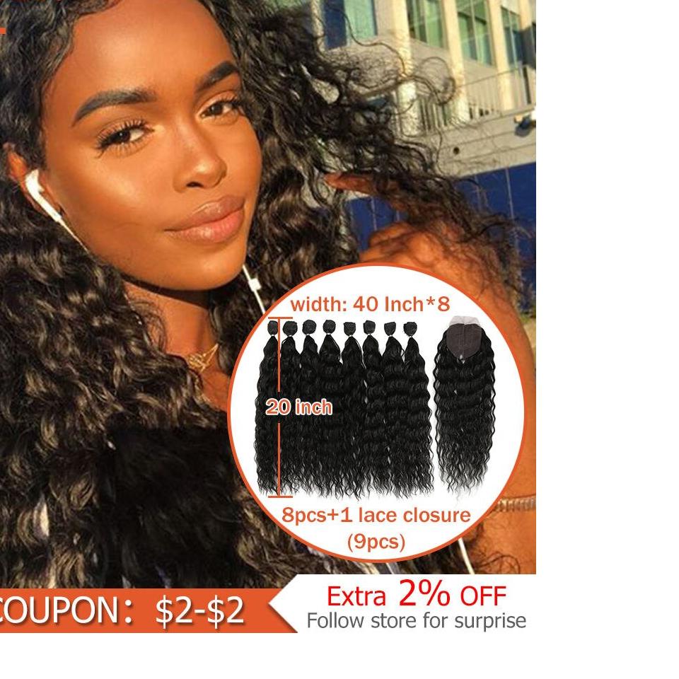 Synthetic Hair Extensions Water Wave Hair Bundles With Closure Ombre 9Pcs/Pack 20 inch