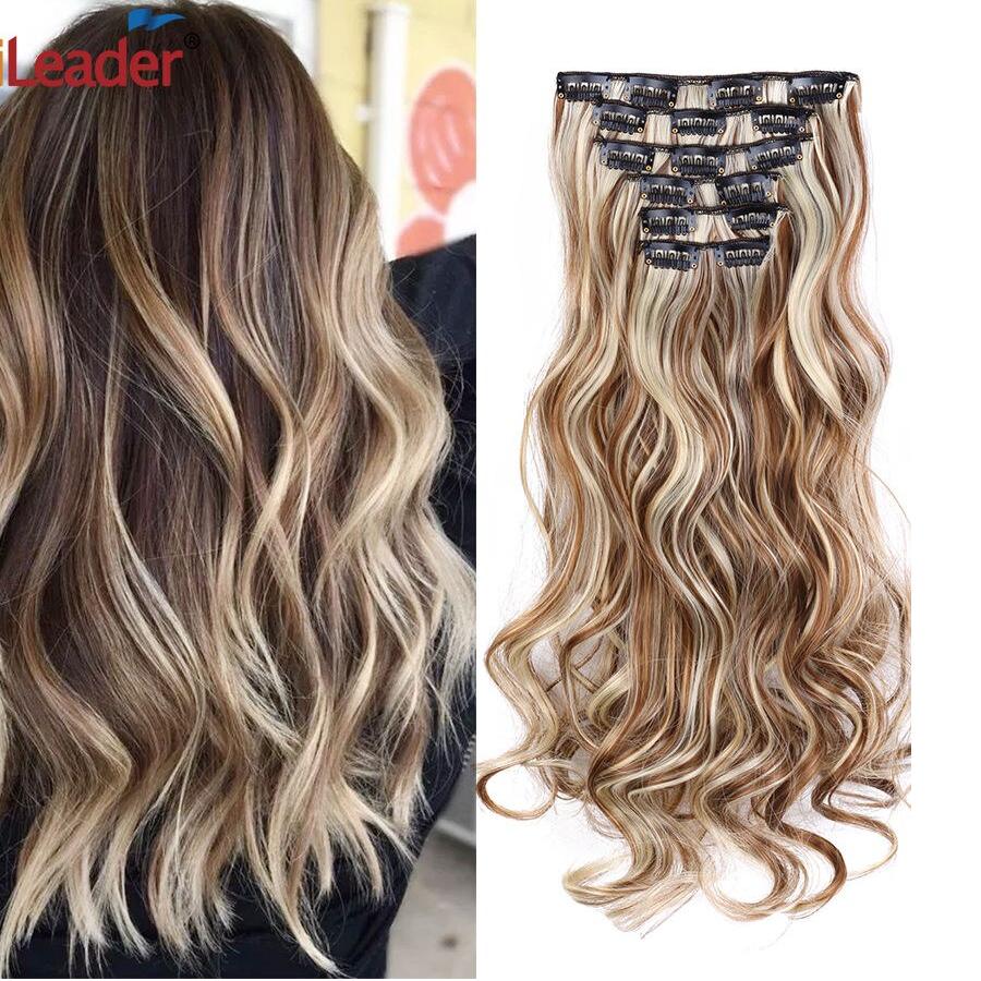 Natural Color Long Straight Synthetic Hair Extention Heat Resistant Fiber Hairpiece 16 Clips Curly 22 inch